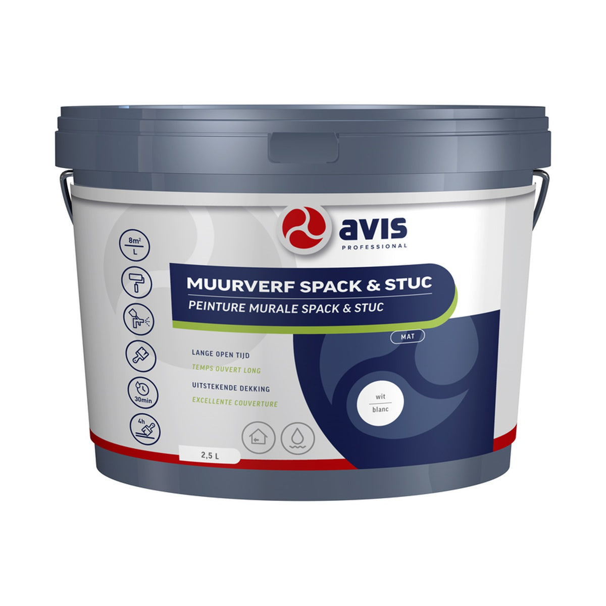 Avis Muurverf Spac & Stuc Wit Mat 2,5 liter – EAN 8712576308252