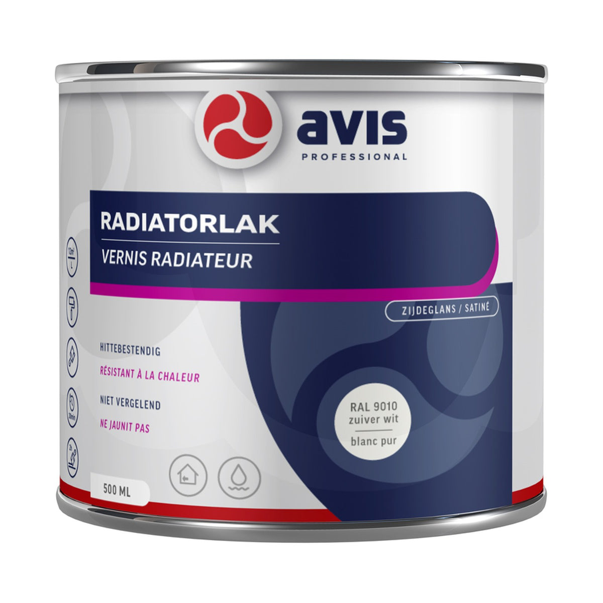Avis Radiatorlak Zuiver Wit RAL 9010 500 ml – EAN 8712576308436