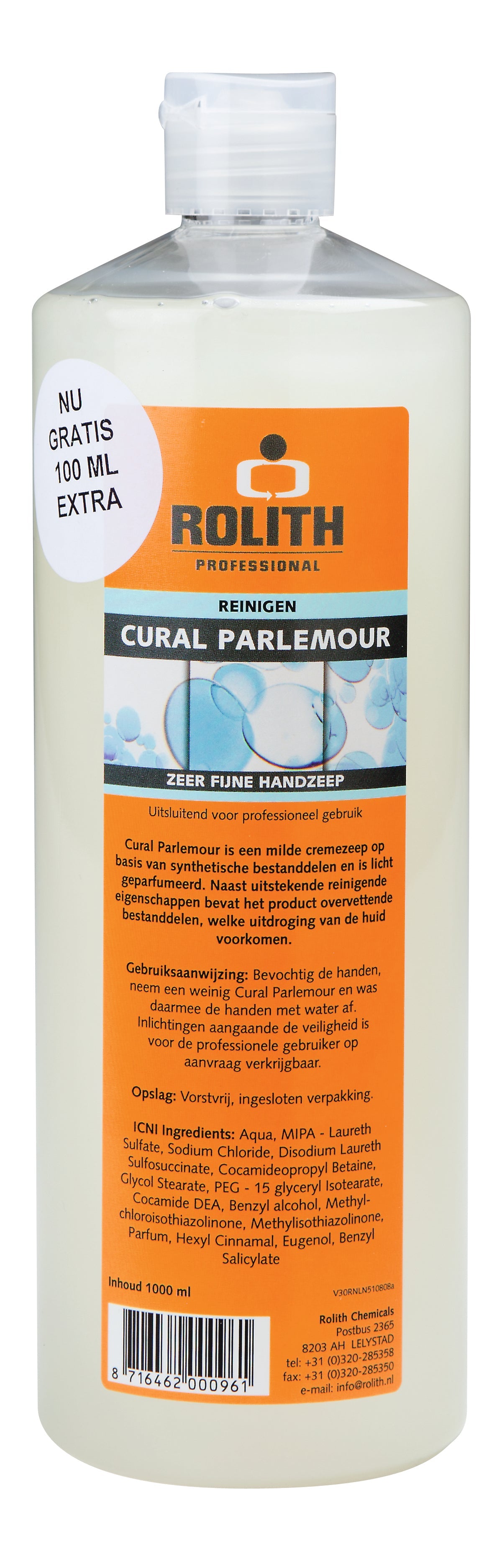 Rolith Cural Parlemour Handzeep 1000 Ml + 100 Ml Gratis