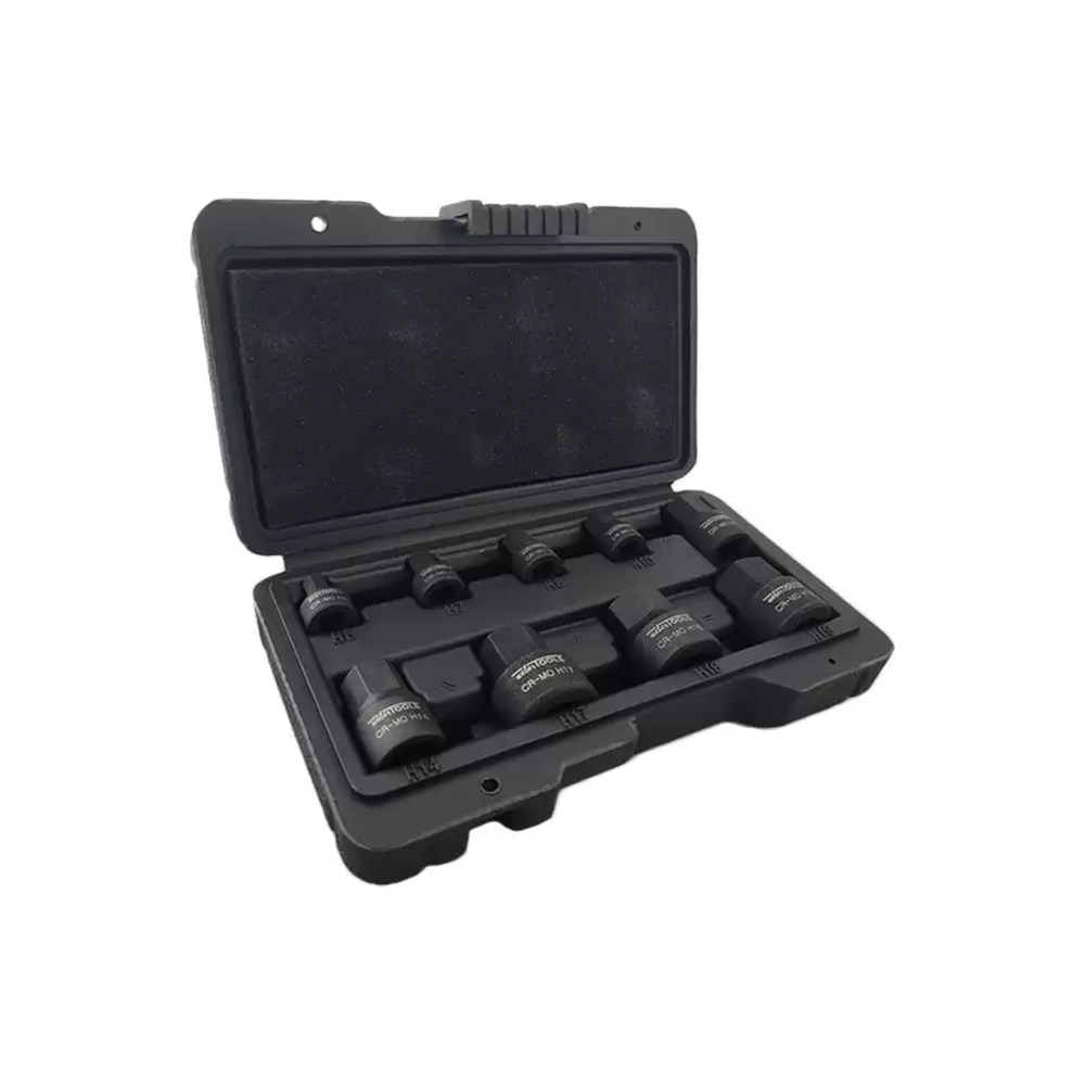 9-delige Stubby Impact Inbus Bit Socket Set H6 tot H19 Laag Profiel