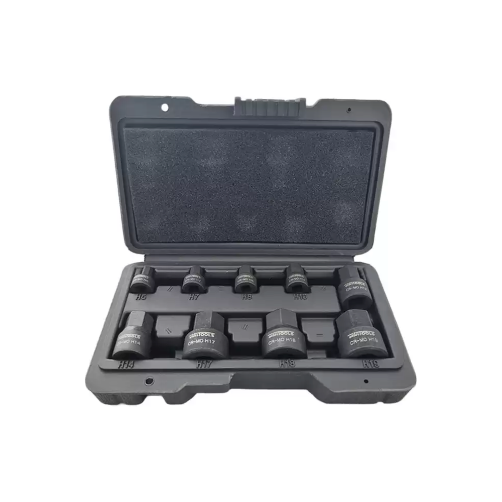 9-delige Stubby Impact Inbus Bit Socket Set H6 tot H19 Laag Profiel