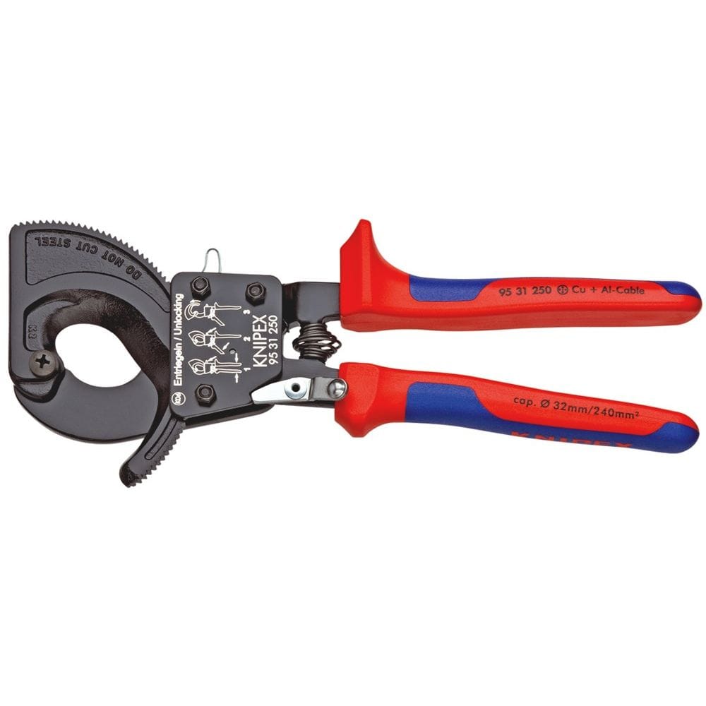 KNIPEX 95 31 250 Kabelschaar (ratelprincipe) met meer-componentengrepen zwart gelakt 250 mm (zelfbed-1