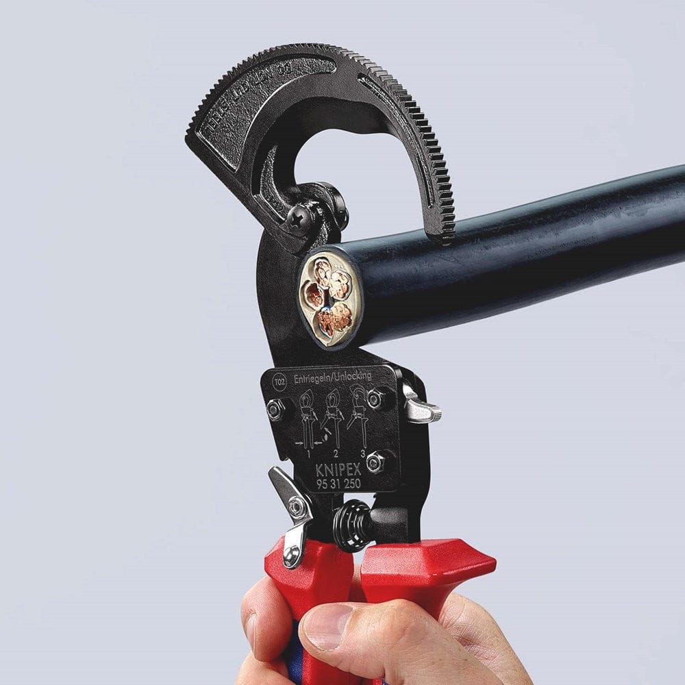 KNIPEX 95 31 250 Kabelschaar (ratelprincipe) met meer-componentengrepen zwart gelakt 250 mm (zelfbed-5
