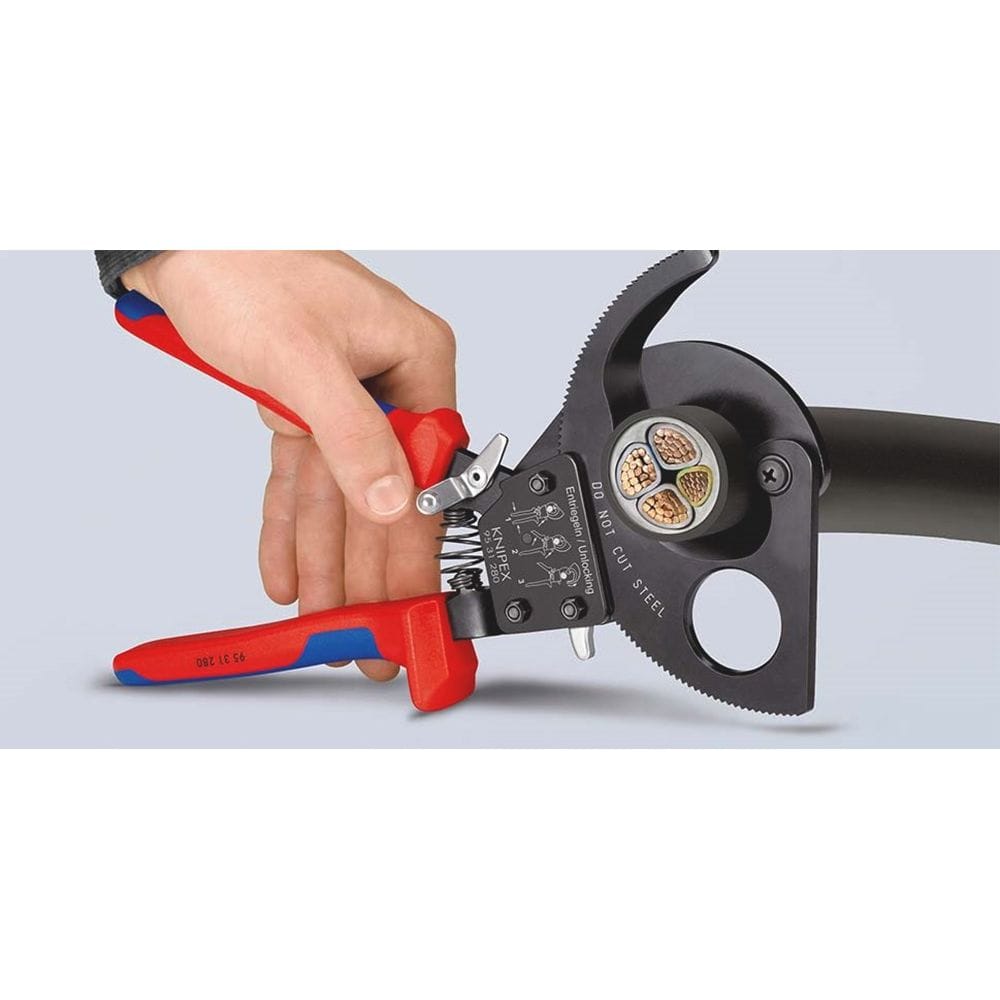 KNIPEX 95 31 250 Kabelschaar (ratelprincipe) met meer-componentengrepen zwart gelakt 250 mm (zelfbed-10
