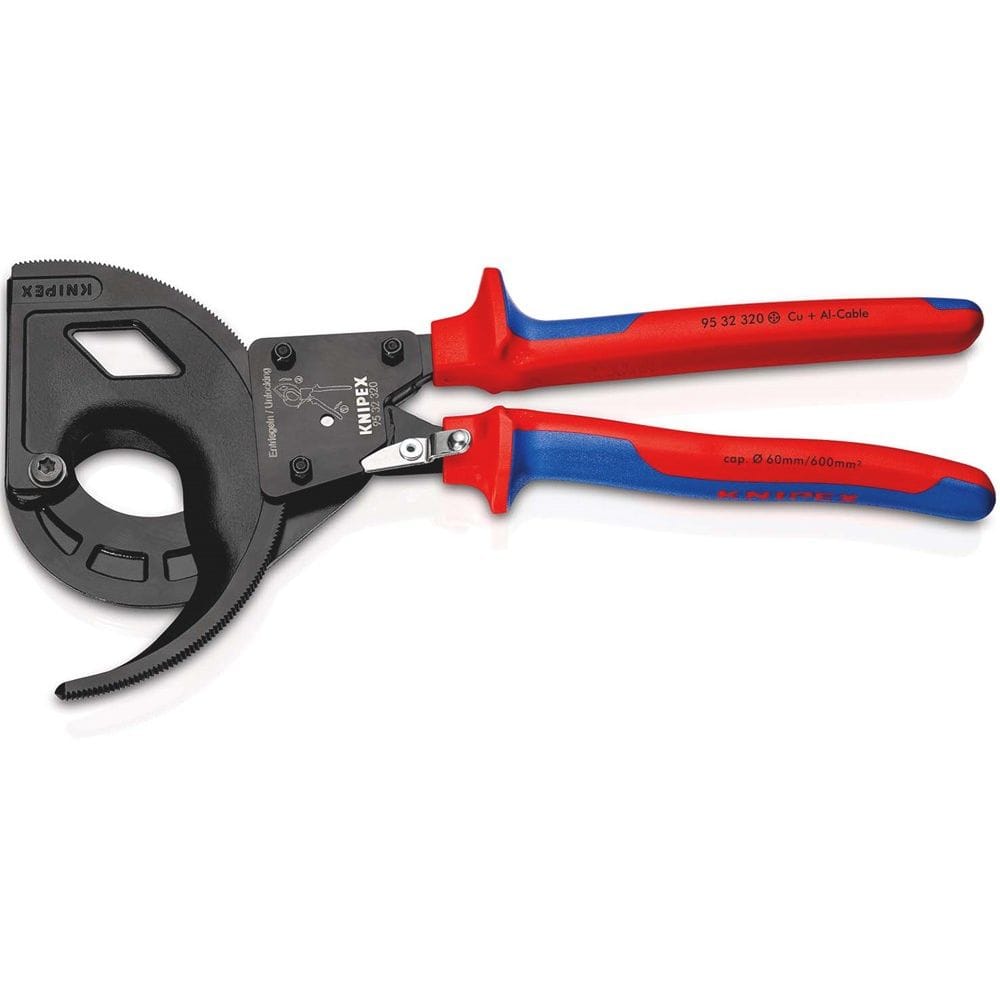 KNIPEX 95 32 320 Kabelschaar (ratelprincipe, 3-gangen) met meer-componentengrepen zwart geatramentee-0