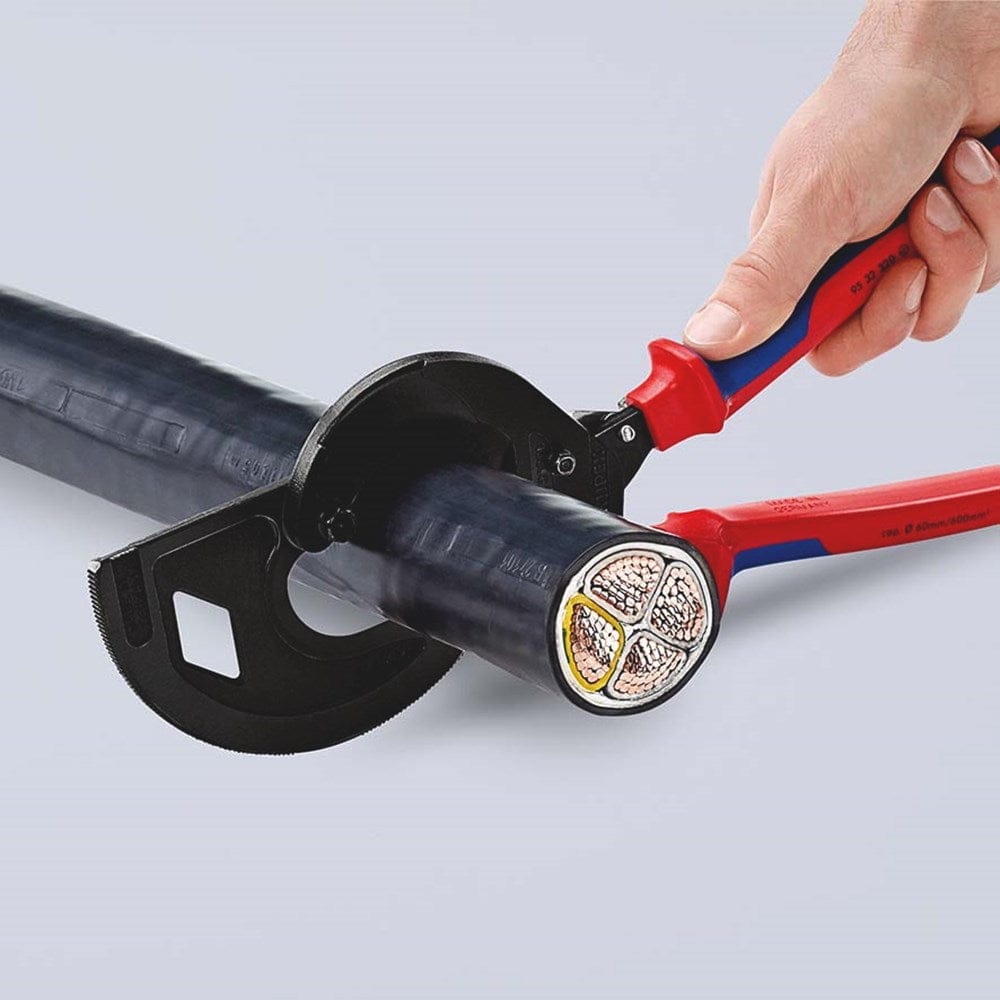 KNIPEX 95 32 320 Kabelschaar (ratelprincipe, 3-gangen) met meer-componentengrepen zwart geatramentee-4