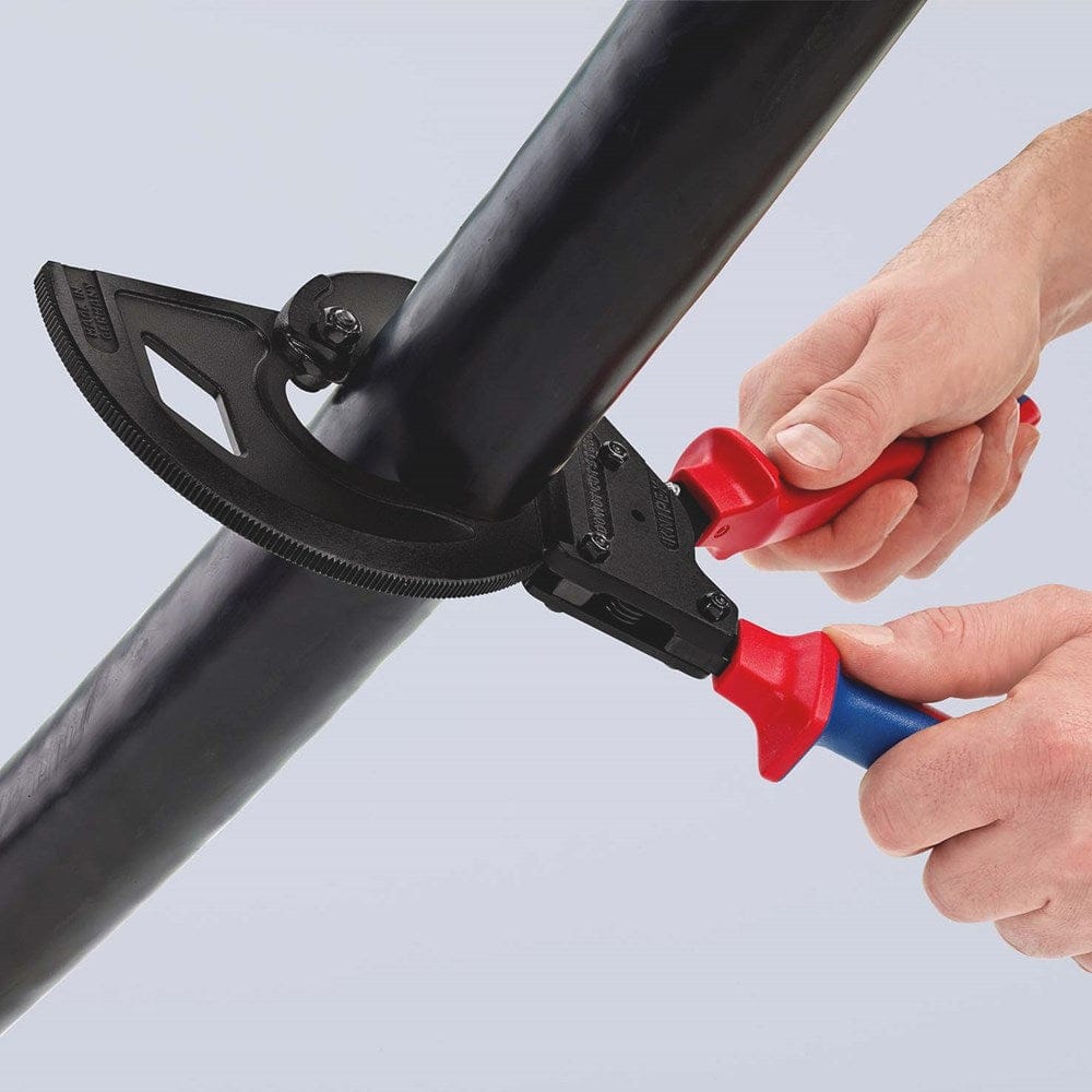 KNIPEX 95 32 320 Kabelschaar (ratelprincipe, 3-gangen) met meer-componentengrepen zwart geatramentee-7