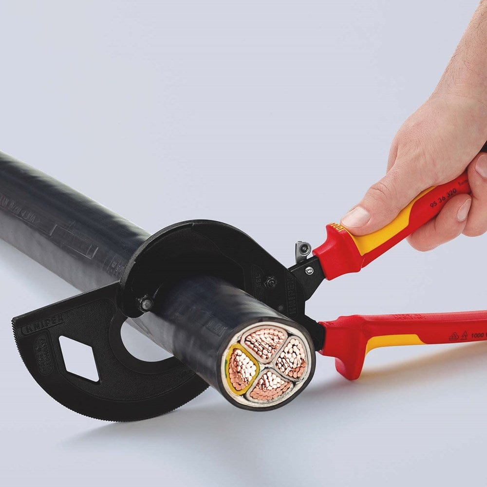 KNIPEX 95 36 320 Kabelschaar (ratelprincipe, 3-gangen) geïsoleerd met meer-componentengrepen, VDE-ge-3