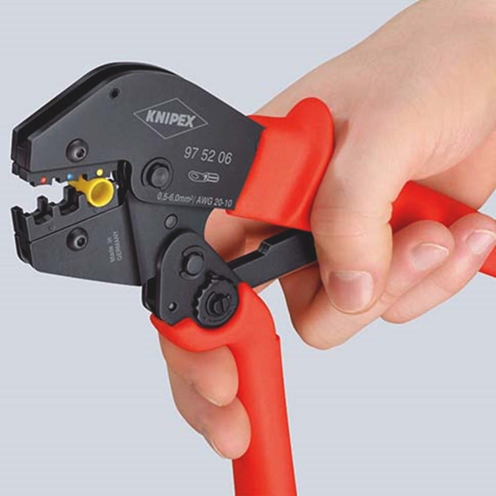 KNIPEX 97 52 08 Krimptang ook te bedienen met twee handen met antislip kunststof bekleding gebruinee-3