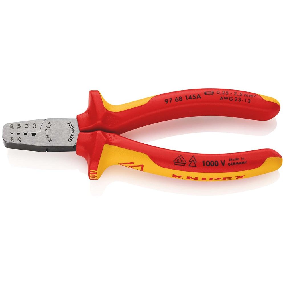 KNIPEX 97 68 145 A Krimptang voor adereindhulzen geïsoleerd met meer-componentengrepen, VDE-getest 1-0