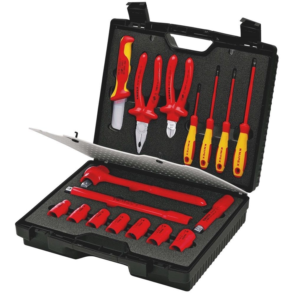 KNIPEX 98 99 11 Compacte gereedschapskoffer 17-delig met geïsoleerde gereedschappen voor het werken-0