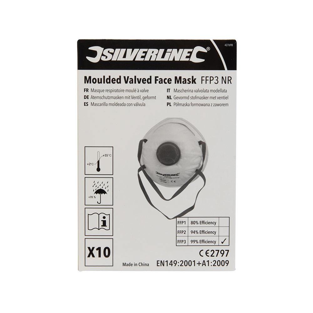 Silverline - Gevormd FFP3 stofmasker met ventiel, enkel gebruik displaydoos, 10 pk.-3