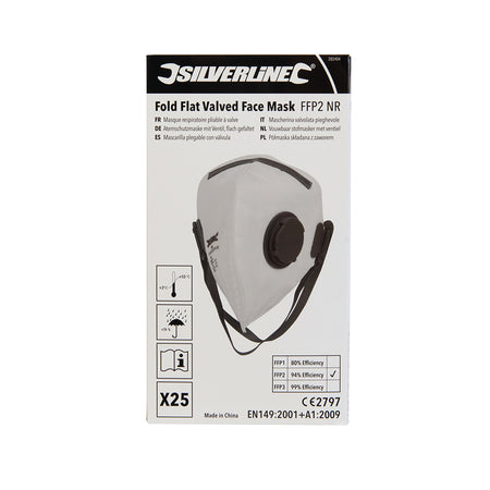 Silverline - Plat Vouwbaar FFP2 stofmasker met ventiel, enkel gebruik displaydoos, 25 pk.-3