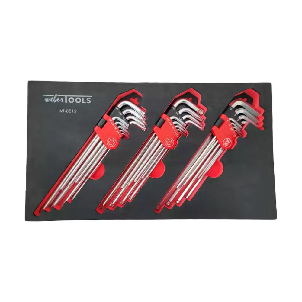 Haakse sleutel set Extra lang Torx, Torx-H, Inbus 25 delig