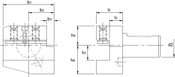 Phantom VDI-houder DIN 69880, uitvoering B1, radiaal, rechts