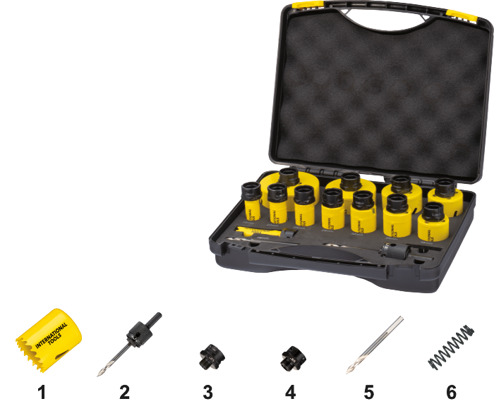 International Tools ECO PRO HSS-Co 8% Bi-Metaal Set Gatzagen 61.090, met Universele Quick-Change houder en adapters