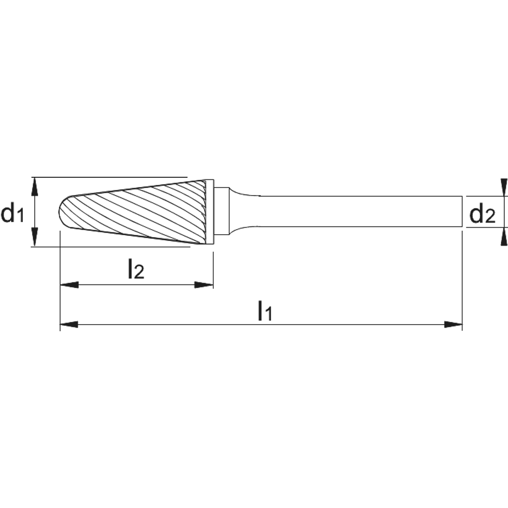Phantom Hardmetaal Stiftfrees model L, kegelvorm, met ronde kop, schacht 3 mm