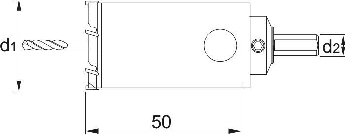 Phantom HM-tip Gatfrees lange diepgat uitvoering 50 mm, materiaaldikte <12 mm