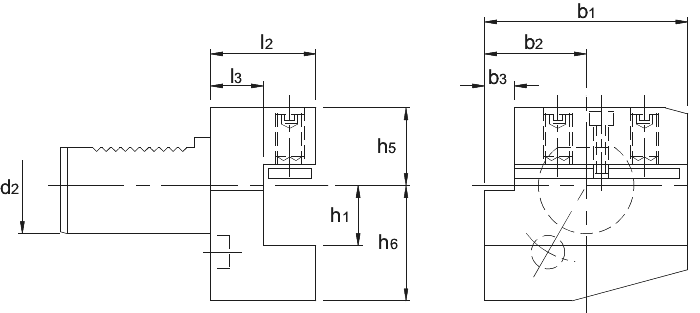 Phantom VDI-houder DIN 69880, uitvoering B2, radiaal, links