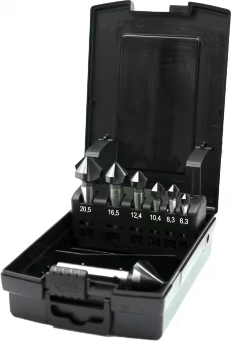Phantom HP2 UNI HSS-E Set Vari Verzinkboren DIN 335-C 42.558, 90°, 3 snijkanten, AlTiN-X, met drievlaks schacht (Serie 49.266)