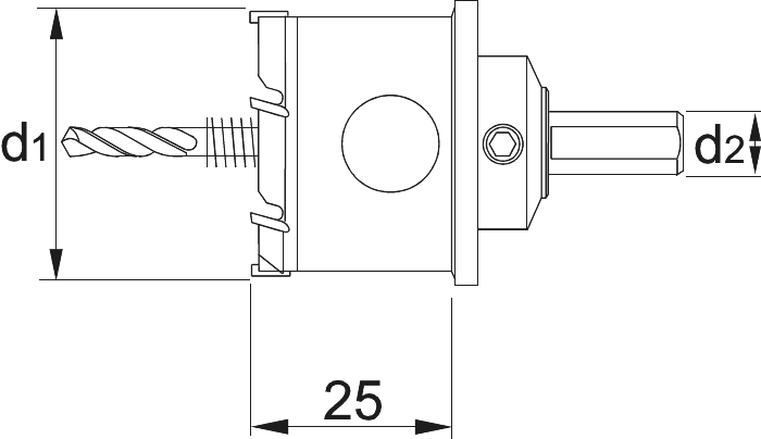 Phantom HM-tip Gatfrees diepgat uitvoering 25 mm, materiaaldikte <12 mm
