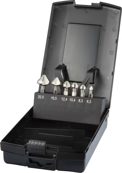 International Tools ECO HSS set Verzinkboren DIN 3126-DIN ISO 1173 E6‚3 42.543‚ 90°‚ 3 snijkanten‚ 1/4″ (6‚35 mm)-zeskant bitopname 6‚3 - 20‚5 mm (Serie 49.248)