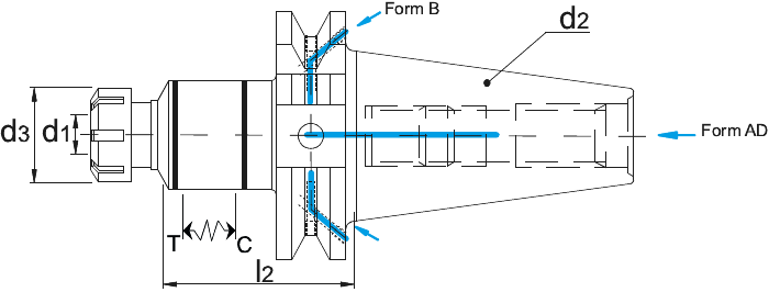Phantom Synchro Taphouder ISO 15488-C (DIN 6499-C) voor ER spantangen (met vierkant), ISO 7388-1 (DIN 69871)
