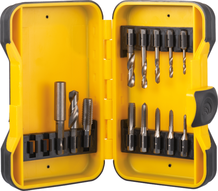International Tools ECO HSS Set Draadsnijden DIN 3126-DIN ISO 1173 C6‚3 1/4″ (6‚35 mm)-zeskant bitopname‚ (combinatie) 22.100 - M3 - M10 + 11.120 - 2‚5 - 8‚5 (Serie 29.185)