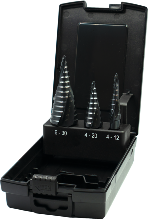 Phantom HSS Set Getrapte Plaatboren‚ Ergo-Step gespiraliseerd‚ TiAlN 4-30 mm