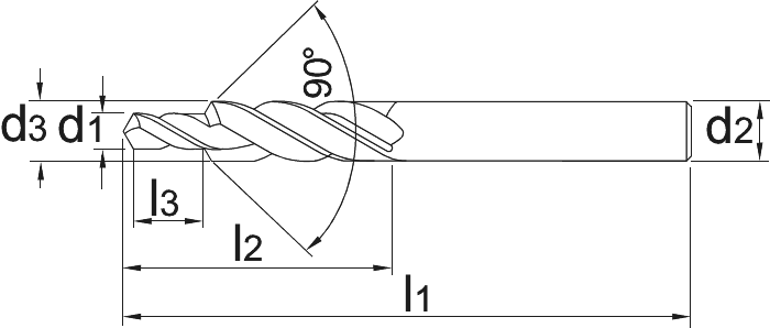 Phantom HSS-E Kerngat-spiraalboor voor tapgaten, 90°