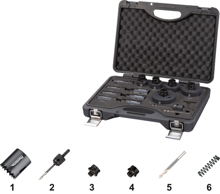 Phantom HSS-Co 8% Bi-Metaal Set Gatzagen 61.105, met Universele Quick-Change houder en adapters