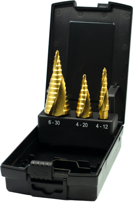 Phantom HSS Set Getrapte Plaatboren‚ Ergo-Step gespiraliseerd‚ TiN 4-30 mm