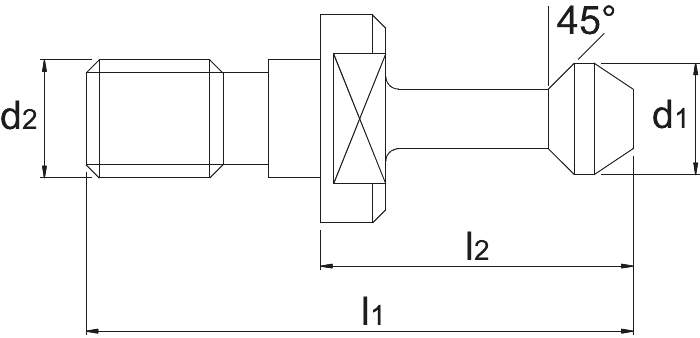 Phantom Aantrekbout, met O-ring, 45°, (JD = doorboorde uitvoering) ISO 7388-3