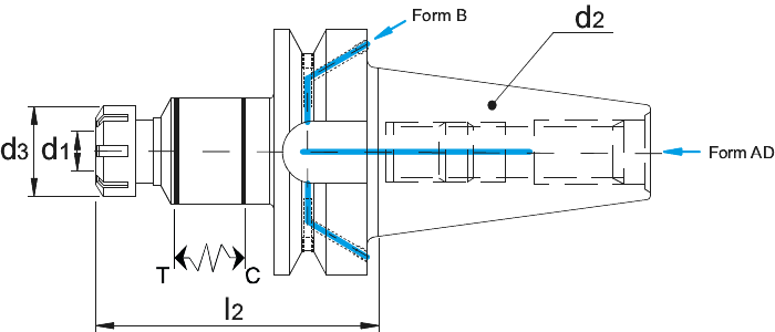 Phantom Synchro Taphouder ISO 15488-C (DIN 6499-C) voor ER spantangen (met vierkant), ISO 7388-2 (MAS-BT)