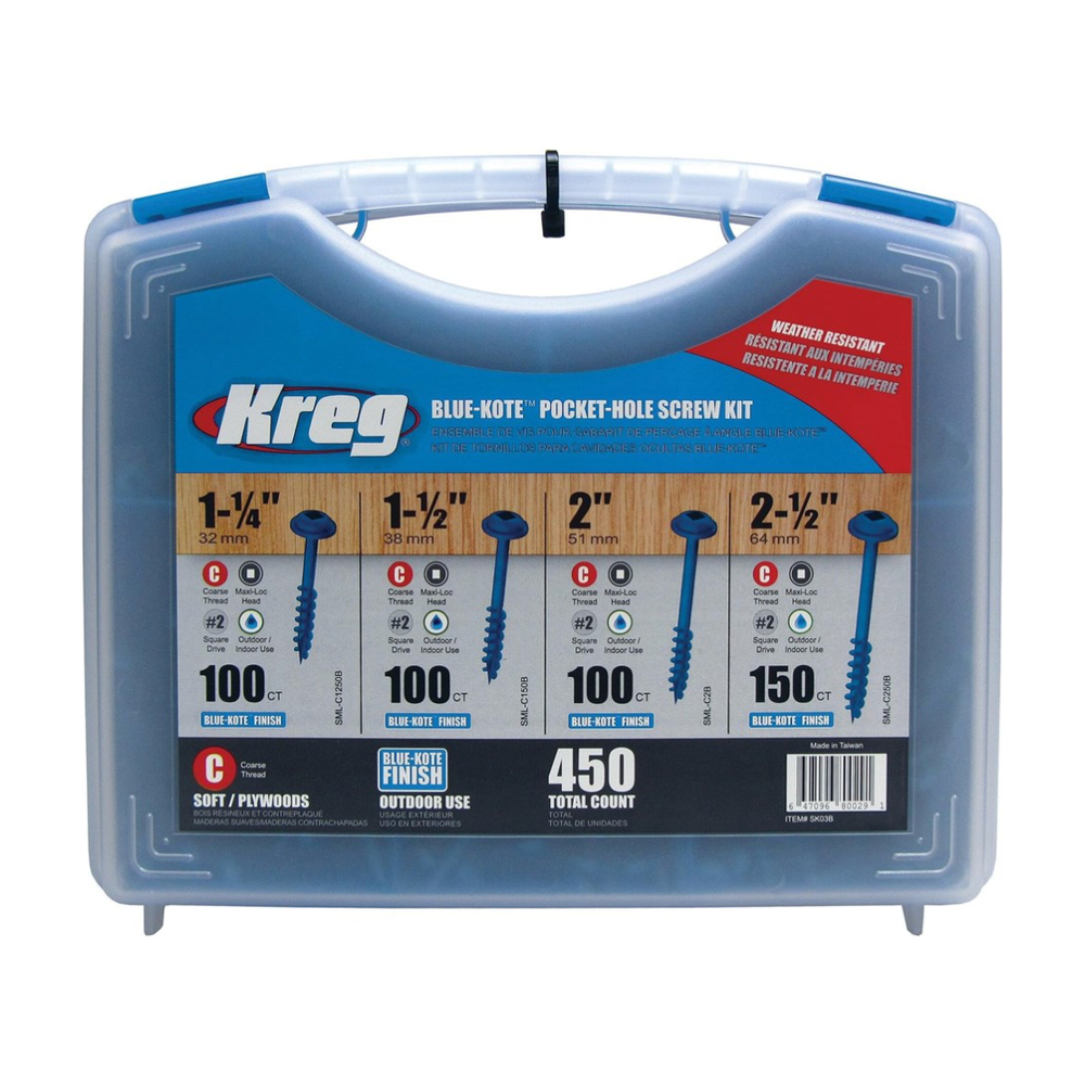 Kreg ass. koffer schroeven buitenset 4 soorten schroeven, 450 STUKSs per koffer