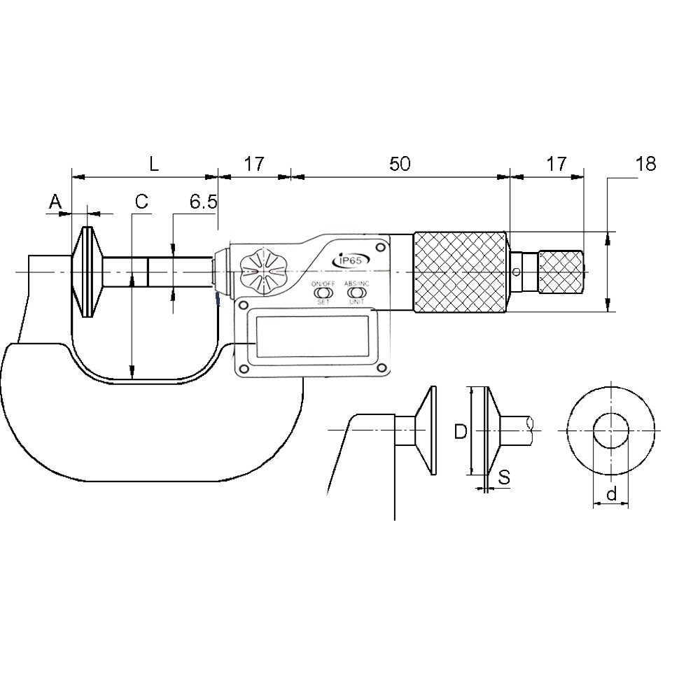 Digitale micrometer 75-100mm met 20mm meetvlakken, aflezing 0,01mm IP65-2