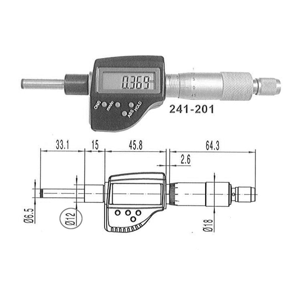 Digitale inbouw micrometer 0-25mm IP65, meetvlak: vlak-2