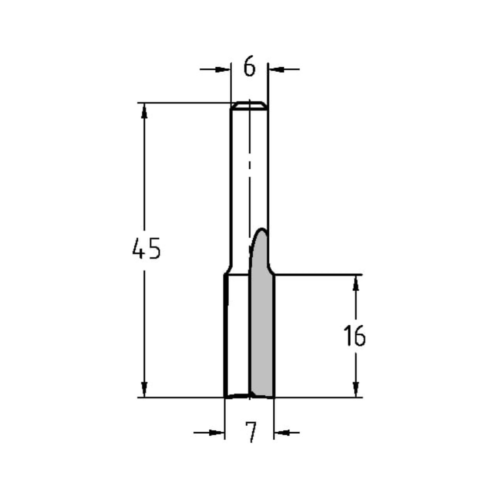 GROEFFREES Ø 7 X 16 MM, TL=45 MM, S=6 MM, HW