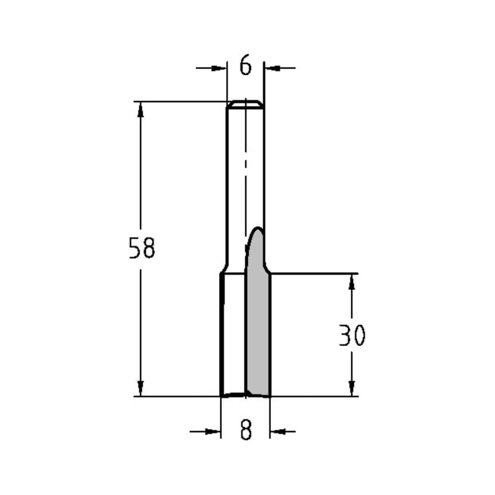 GROEFFREES Ø 8 X 30 MM, TL=58 MM, S=6 MM, HW
