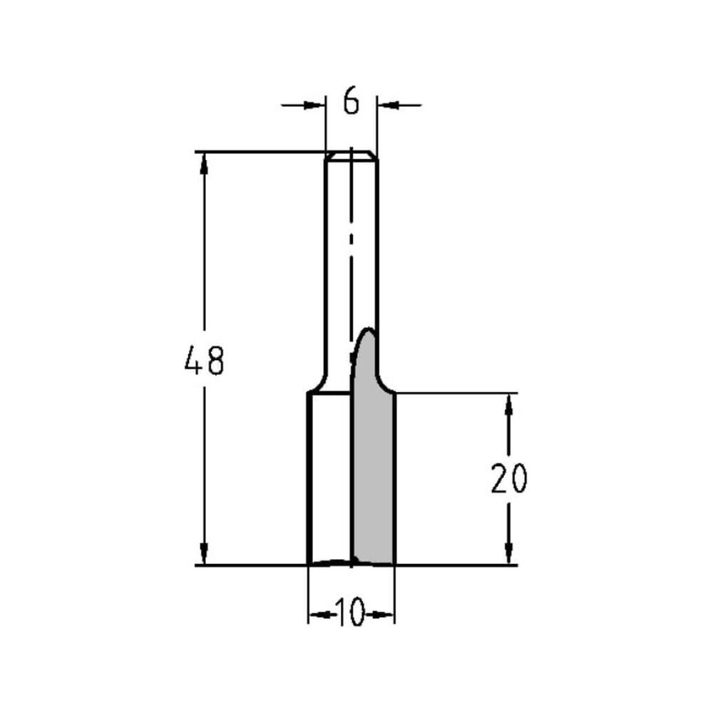 GROEFFREES Ø 10 X 20 MM, TL=48 MM, S=6 MM, HW