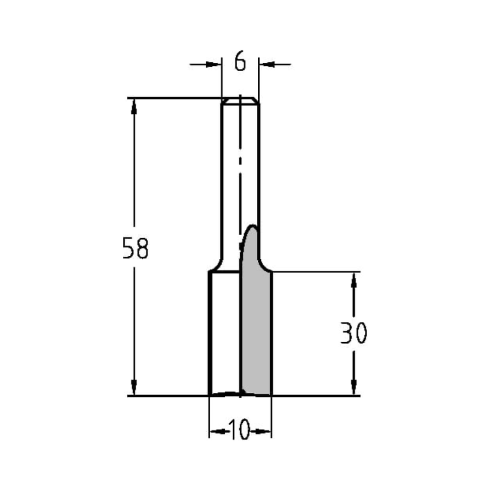 GROEFFREES Ø 10 X 30 MM, TL=58 MM, S=6 MM, HW