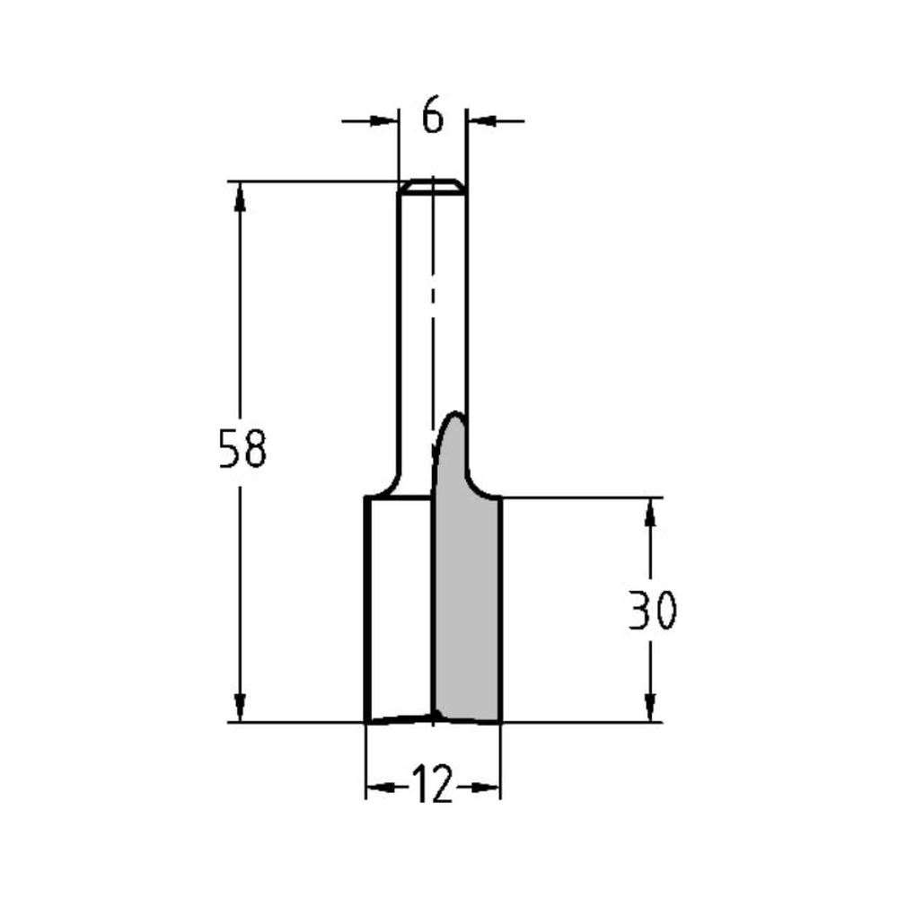GROEFFREES Ø 12 X 30 MM, TL=58 MM, S=6 MM, HW