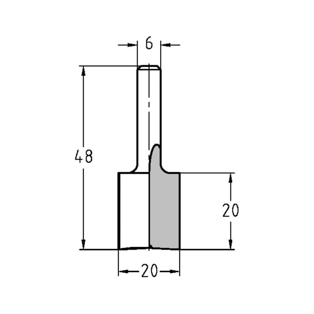 GROEFFREES Ø 20 X 20 MM, TL=48 MM, S=6 MM, HW