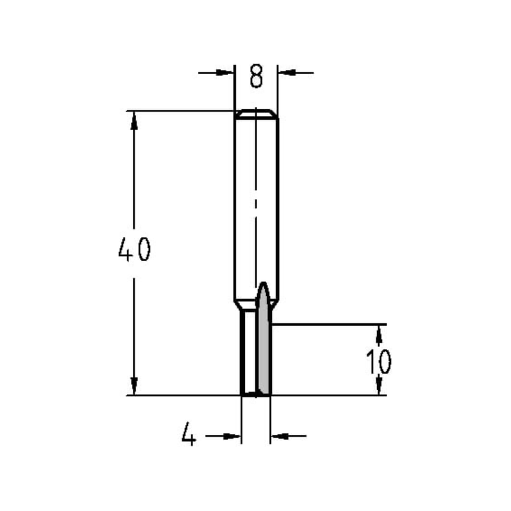 GROEFFREES KORT Ø 4 X 10 MM, TL=40 MM, S=8 MM, VHW