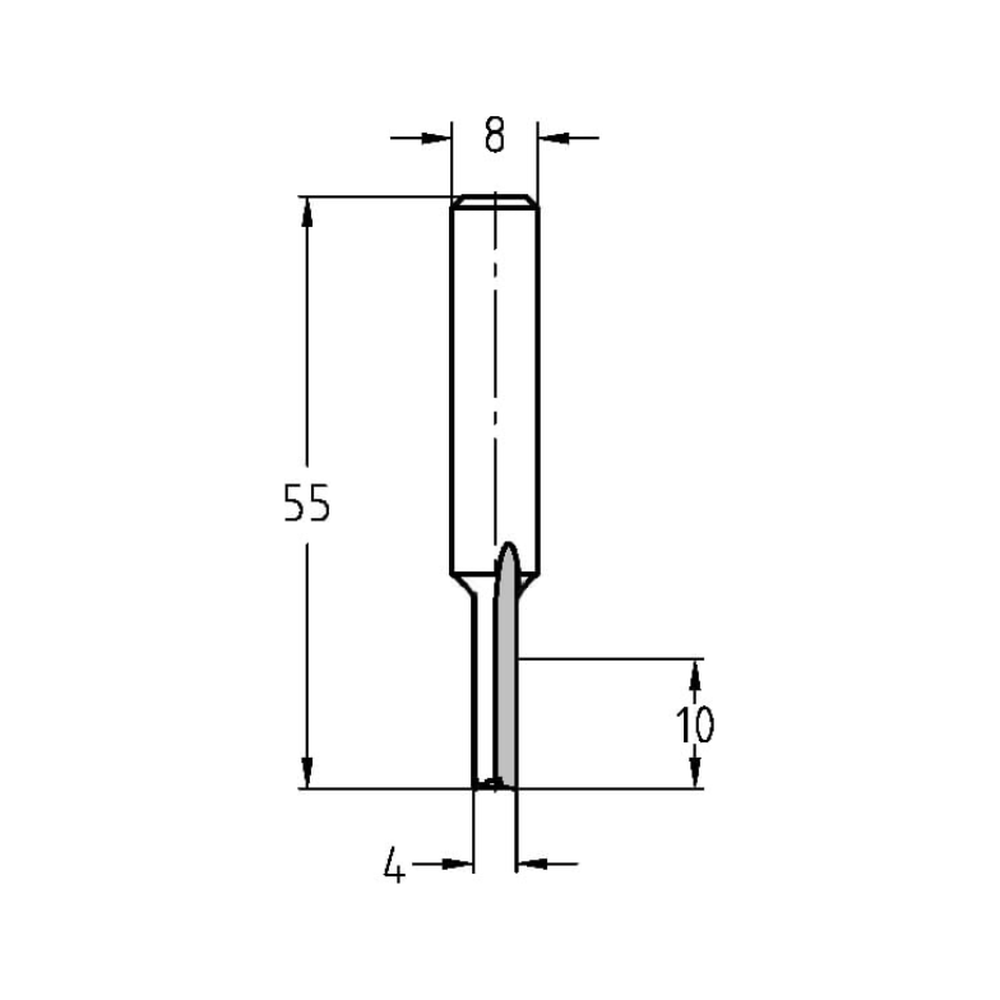 GROEFFREES Ø 4 X 10 MM, TL=55 MM, S=8 MM, VHW