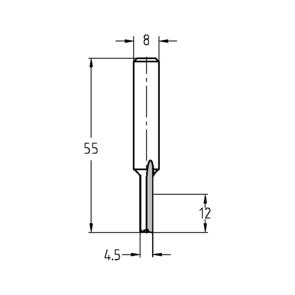 GROEFFREES Ø 4,5 X 12 MM, TL=55 MM, S=8 MM, VHW