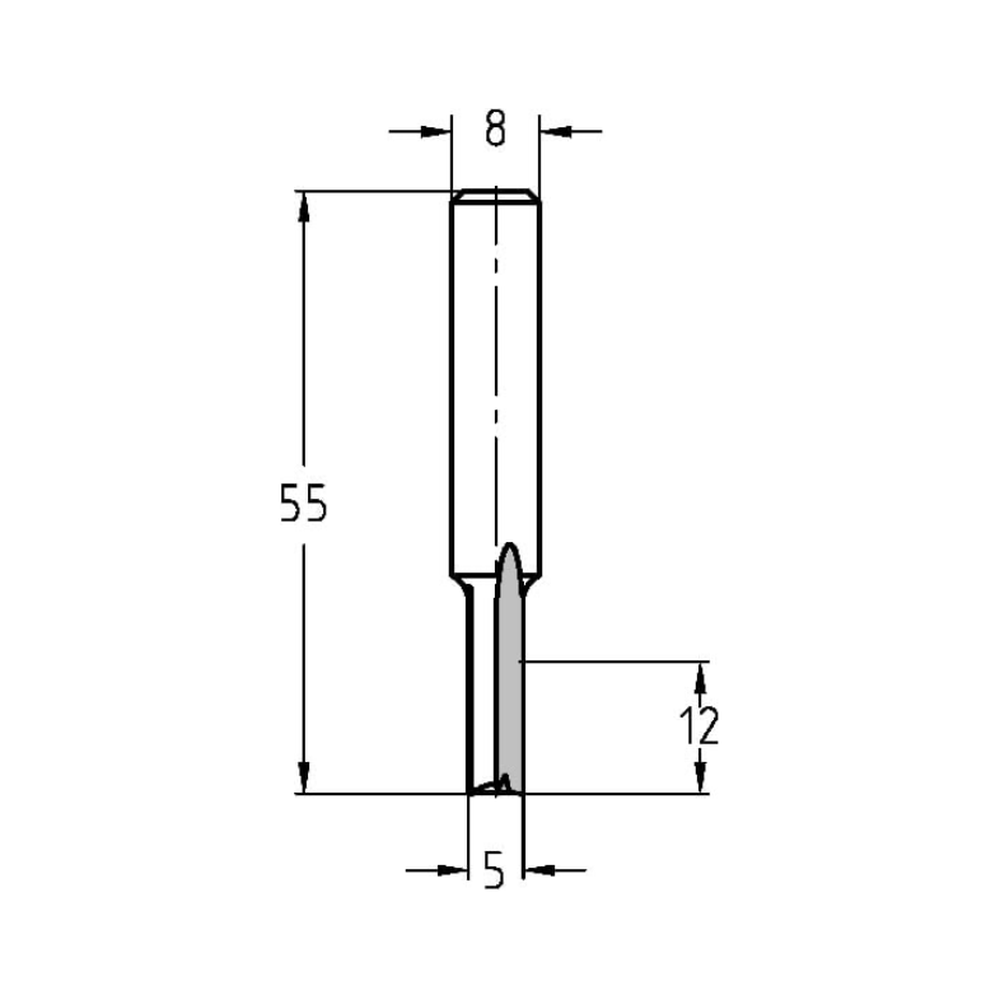GROEFFREES Ø 5 X 12 MM, TL=55 MM, S=8 MM, VHW
