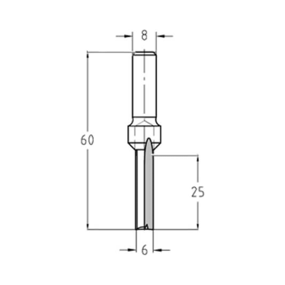 GROEFFREES Ø 6 X 25 MM, TL=60 MM, S=8 MM, VHW