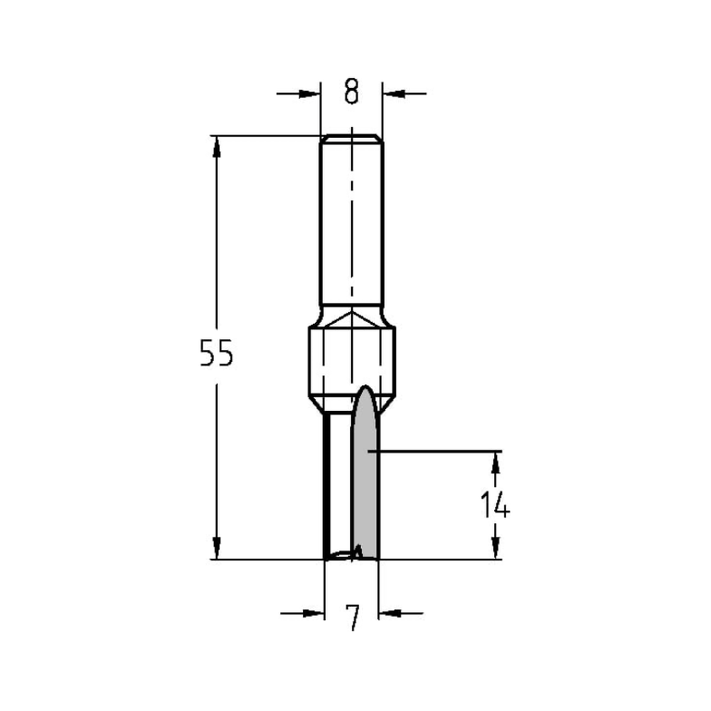 GROEFFREES Ø 7 X 15 MM, TL=55 MM, S=8 MM, VHW