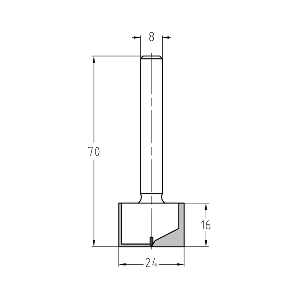 GROEFFREES Ø 24 X 16 MM, TL=70 MM, S=8 MM, HW